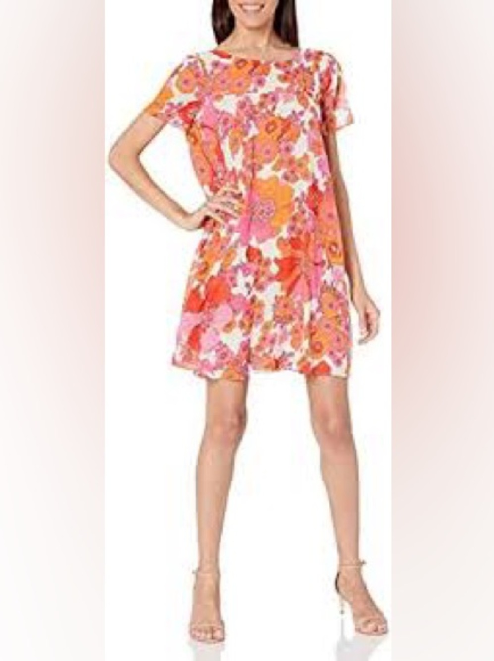 Trina Turk Pink & Orange Floral Short-Sleeve Shift Dress